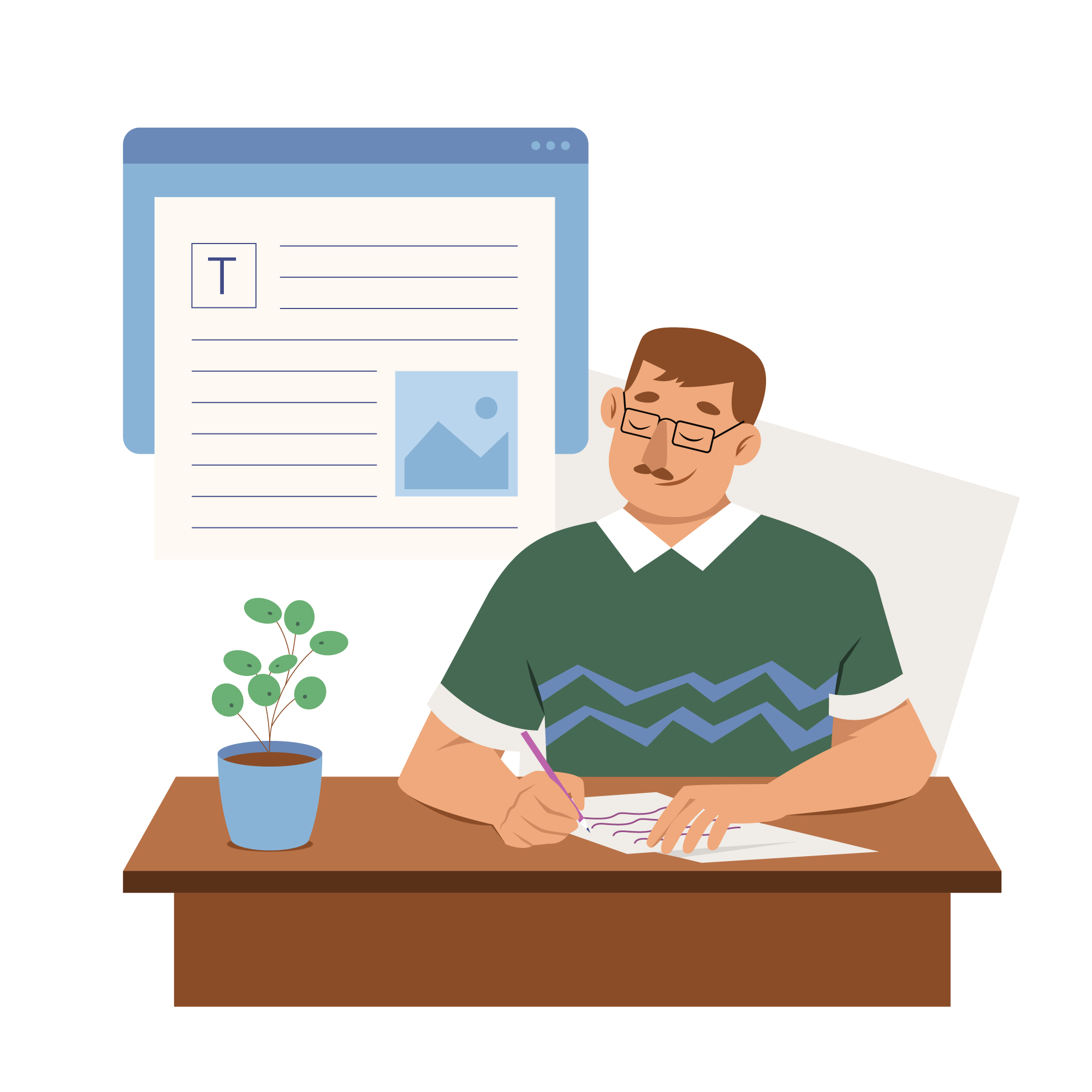 Student working on laptop and notes